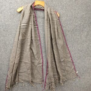 MEG COHEN Scarf Women Gray Ticking Striped Fringe Wrap Long Artisan Summer 27x72